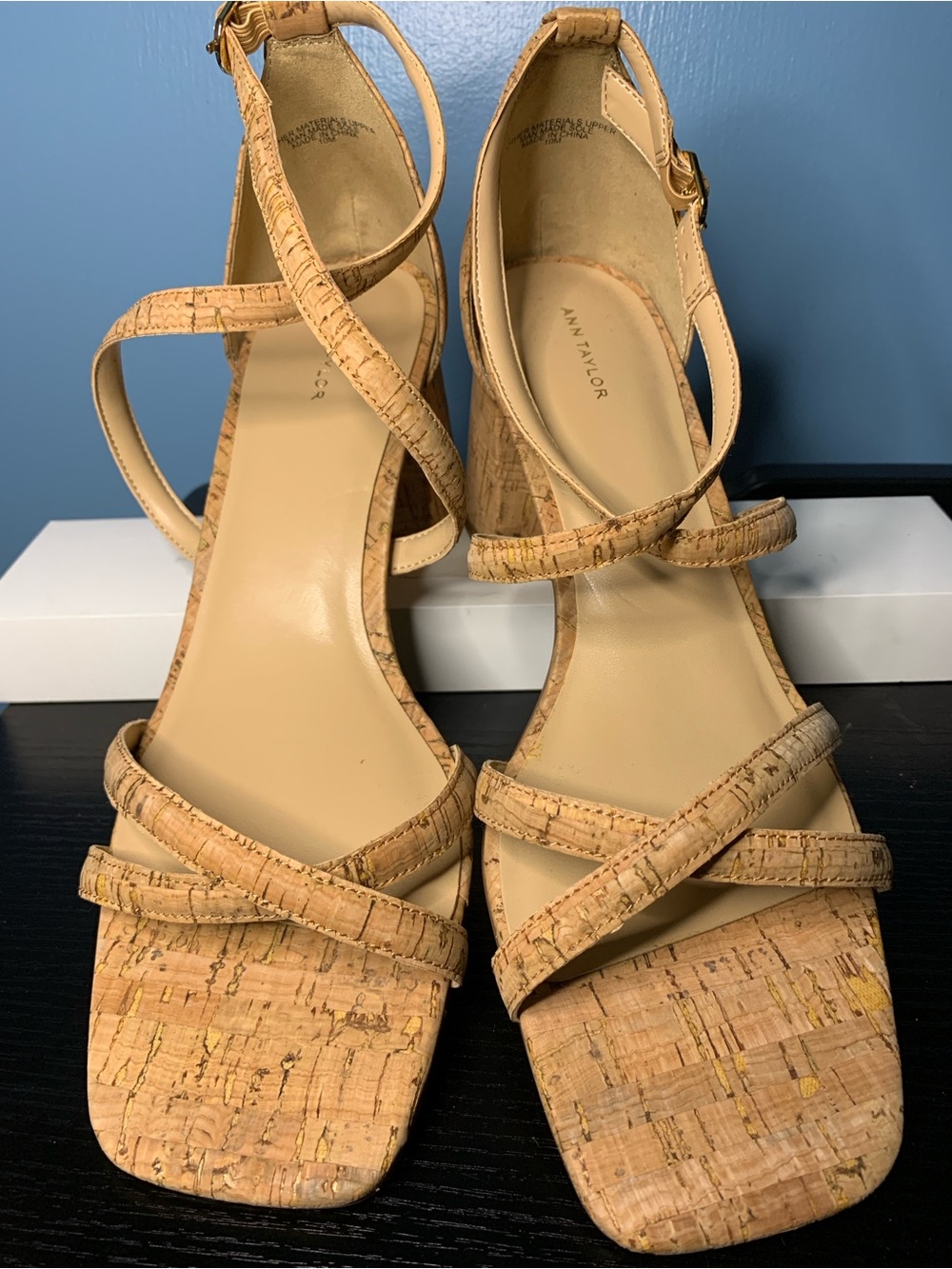 Ann Taylor Natural Cork Strappy Block Heels